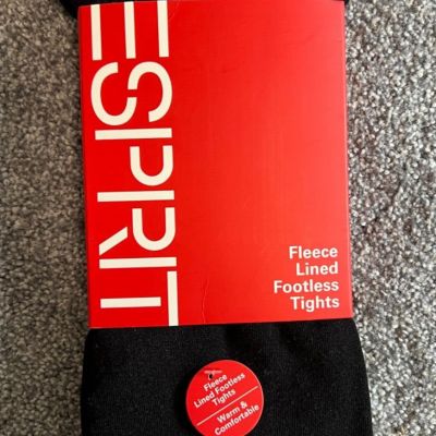 NEW ~ ESPRIT ~ Black ~ Fleece Lined Footless Tights ~ Warm ~ Size Large